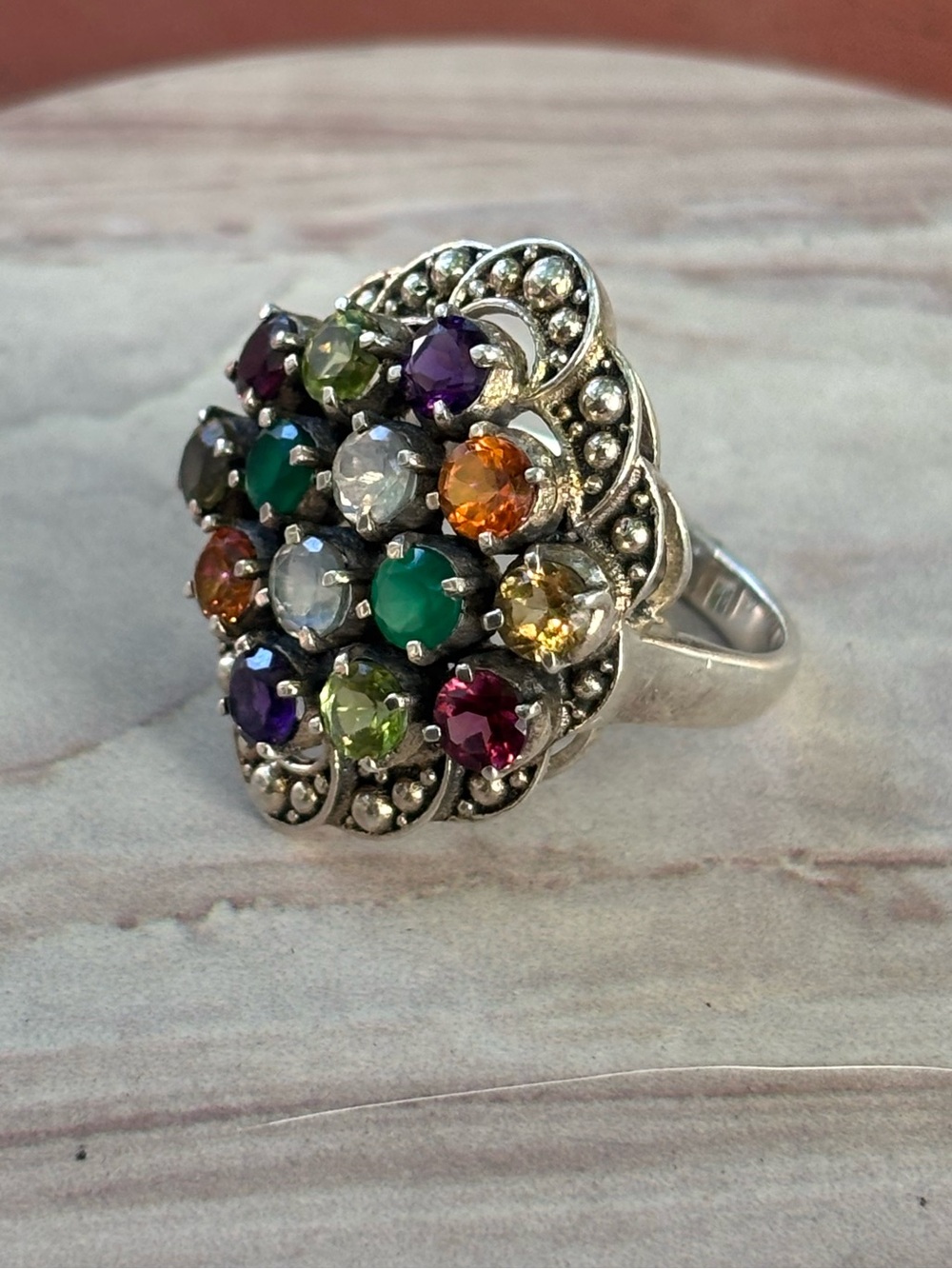 Nicky Butler NB Sterling Silver Multi Gemstone Cluster Cocktail Ring 8 India 925